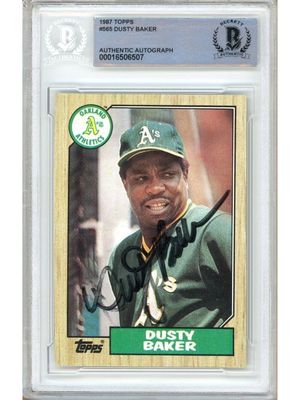 Dusty Baker Signed 1987 Topps #565 Oakland Athletics Beckett BAS Slabbed Auto